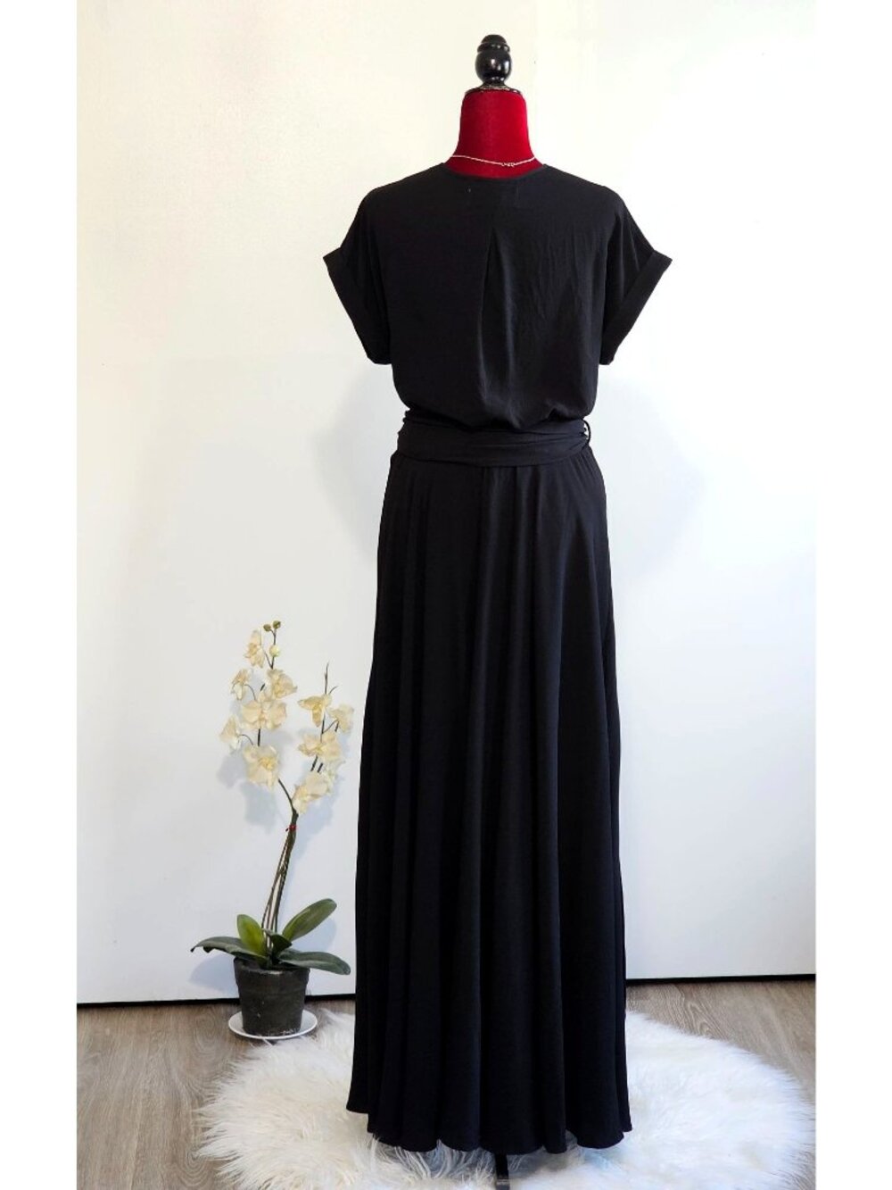 NWT Meghan Women's Black Jazmin Wrap Cap Sleeves Maxi Dress Sz XL 2335 - Picture 10 of 16